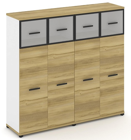 Шкаф две широкие секции, 4 ниши (4 фасада ЛДСП, 3 ниши + 4 фасада стекло стело белое матовое в раме, 1 ниша) CN.STS-424 RM B/W