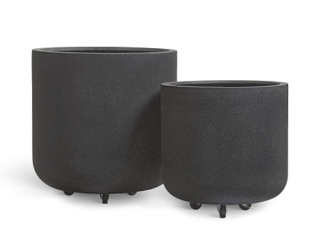 Кашпо TREEZ Ergo Hard Rock Цилиндрическая чаша Чёрный песок на колёсиках д-73, в-75 см