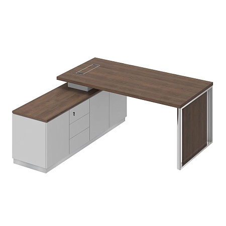 Стол руководителя на опорной тумбе с декоративной вставкой левый БР 107L