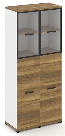 Шкаф две узкие секции, 5 ниш (Два фасада ЛДСП  3 ниши + два фасада стекло прозрачное в раме,  2 ниши) CN.STU-525 RP B/W