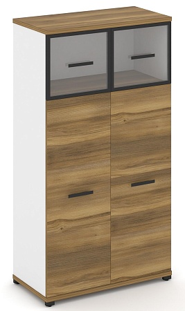 Шкаф две широкие секции, 4 ниши (2 фасада ЛДСП, 3 ниши + 2 фасада стекло прозрачное в раме, 1 ниша) CN.STS-414 RP B/W