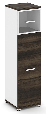 Шкаф одна узкая секция, 4 ниши (фасад ЛДСП, 3 ниши +  фасад стекло прозрачное в раме, 1 ниша) CN.STU-414 RP B/W