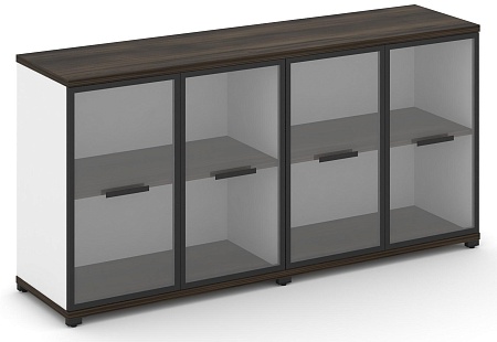 Шкаф две широкие секции, 2 нишии (4 фасада стекло прозрачное в раме, 2 ниши) CN.STS-223 RP B/W