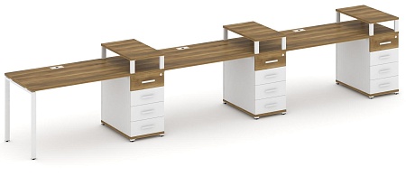 Рабочая станция на 3 места с тремя опорными тумбами CN.ORS-458 B/W