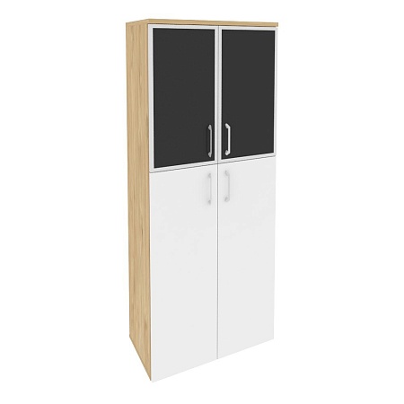 Шкаф высокий широкий (2 средних фасада ЛДСП + 2 низких фасада стекло лакобель в раме) O.ST-1.7Rblack