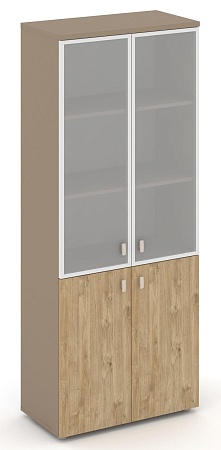 Шкаф высокий широкий (2 низких фасада ЛДСП + 2 средних фасада стекло в раме  сатин матовый) ES.ST-1.2R