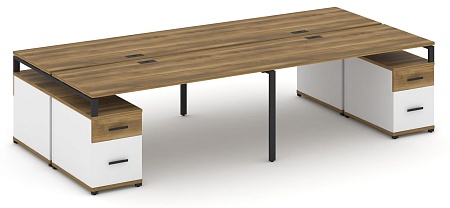 Рабочая станция на 4 места с двумя двухсторонними опорными тумбами CN.DRS-332 B/W
