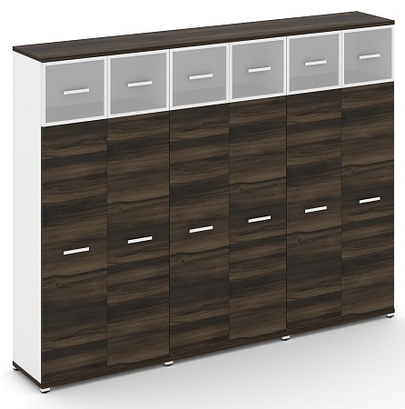 Шкаф три широкие секции, 5 ниш (6 фасадов ЛДСП, 4 ниши + 6 фасадов стекло белое матовое в раме, 1 ниша) CN.STS-537 RM B/W