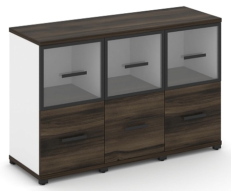 Шкаф три узкие секции, 2 ниши (3 фасада ЛДСП, 1 ниша + 3 фасада стекло прозрачное в раме, 1 ниша) CN.STU-232 RP B/W