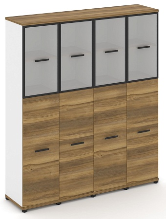 Шкаф четыре узкие секции, 5 ниш (4 фасада ЛДСП, 3 ниши + 4 фасада стекло белое матовое в раме, 2 ниши) CN.STU-545 RM B/W