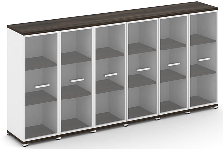 Шкаф шесть узких секций, 3 ниши (6 фасадов стекло прозрачное в раме, 3 ниши) CN.STU-366 RP B/W