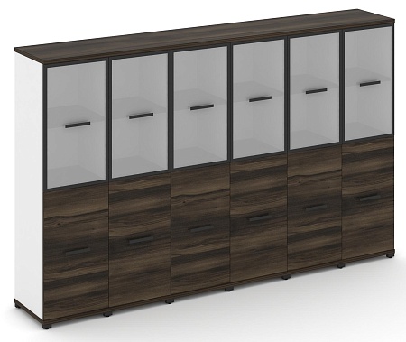 Шкаф шесть узких секций, 4 ниши (6 фасадов ЛДСП, 2 ниши + 6 фасадов стекло белое матовое в раме, 2 ниши) CN.STU-462 RM B/W