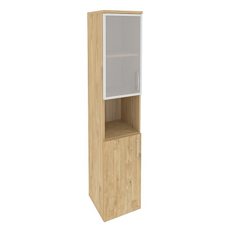Шкаф высокий узкий левый (1 низкий фасад ЛДСП + 1 низкий фасад стекло в раме) O.SU-1.4R(L)