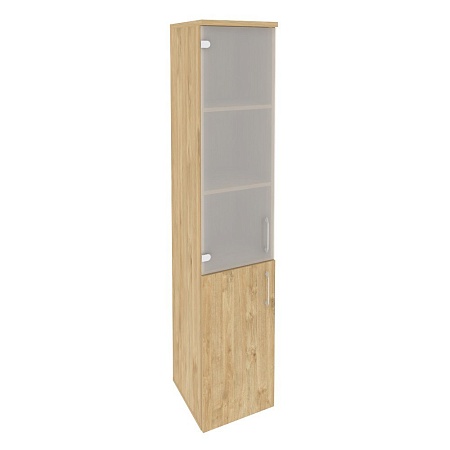 Шкаф высокий узкий левый (1 низкий фасад ЛДСП + 1 средний фасад стекло) O.SU-1.2(L)