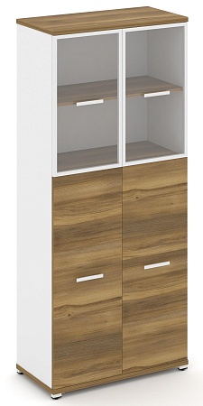 Шкаф одна широкая секция, 5 ниш (2 фасада ЛДСП, 3 ниши + 2 фасада стекло прозрачное в раме, 2 ниши) CN.STS-515 RP B/W