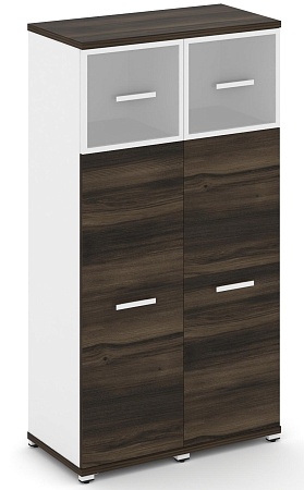 Шкаф две узкие секции, 4 ниши (2 фасада ЛДСП, 3 ниши + 2 фасада стекло белое матовое в раме, 1 ниша) CN.STU-424 RM B/W