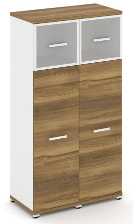 Шкаф две узкие секции, 4 ниши (2 фасада ЛДСП, 3 ниши + 2 фасада стекло белое матовое в раме, 1 ниша) CN.STU-424 RM B/W