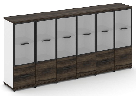 Шкаф шесть узких секций, 3 ниши (6 фасадов ЛДСП, 1 ниша + 6 фасадов стекло белое матовое, 2 ниши) CN.STU-362 RM B/W