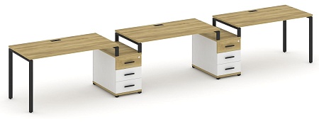 Рабочая станция на 3 места с двумя опорными тумбами CN.ORS-327 B/W
