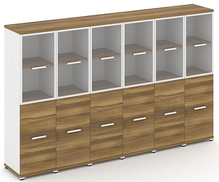 Шкаф шесть узких секций, 4 ниши (6 фасадов ЛДСП, 2 ниши + 6 фасадов стекло прозрачное в раме, 2 ниши) CN.STU-462 RP B/W