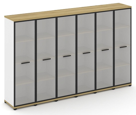 Шкаф шесть узких секций, 4 ниши (6 фасадов стекло белое матовое в раме, 4 ниши) CN.STU-466 RM B/W