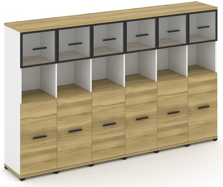 Шкаф шесть узких секций, 4 ниши (6 фасадов  ЛДСП, 2 ниши + 6 фасадов стекло прозрачное в раме, 1 ниша) CN.STU-465 RP B/W