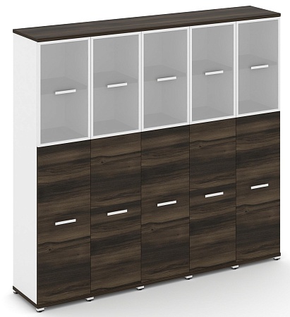 Шкаф пять узких секций, 5 ниш (5 фасадов ЛДСП, 3 ниши + 5 фасадов стекло белое матовое в раме, 2 ниши) CN.STU-555 RM B/W