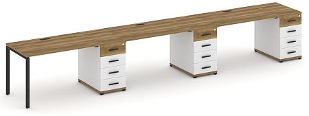 Рабочая станция на 3 места с тремя опорными тумбами CN.ORS-442 B/W