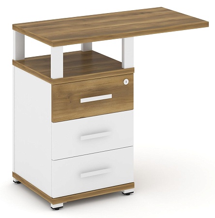 Тумба приставная узкая 3 ящика со свесом. С надставкой широкой. CN.TUS-002 B/W