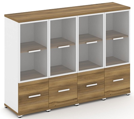 Шкаф четыре узкие секции, 3 ниши (4 фасада ЛДСП, 1 ниша + 4 фасада стекло прозрачное в раме, 2 ниши) CN.STU-342 RP B/W