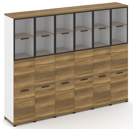 Шкаф шесть узких секций, 5 ниш (6 фасадов ЛДСП, 3 ниши + 6 фасадов стекло прозрачное в раме, 2 ниши) CN.STU-565 RP B/W