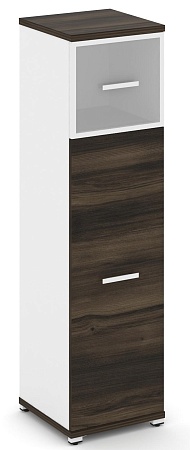 Шкаф одна узкая секция, 4 ниши ( фасад ЛДСП, 3 ниши + фасад стекло стело белое матовое в раме, 1 ниша) CN.STU-414 RM B/W