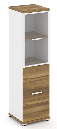 Шкаф одна узкая секция, 4 ниши (фасад ЛДСП,  2 ниши + фасад стекло прозрачное в раме,  2 ниши) CN.STU-412 RP B/W