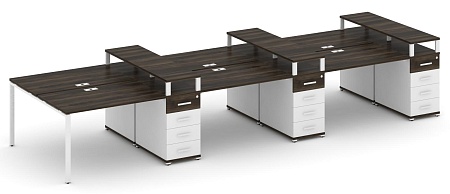Рабочая станция на 6 мест с шестью опорными тумбами CN.DRS-474 B/W