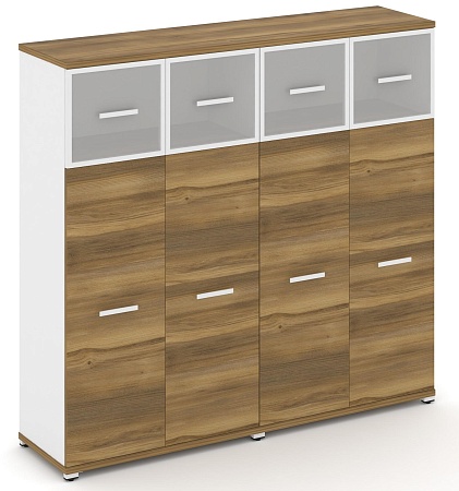 Шкаф две широкие секции, 4 ниши (4 фасада ЛДСП, 3 ниши + 4 фасада стекло стело белое матовое в раме, 1 ниша) CN.STS-424 RM B/W