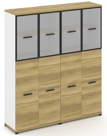 Шкаф две широкие секции, 5 ниш (4 фасада ЛДСП,  3 ниши + 4 фасада стекло белое матовое в раме, 2 ниши) CN.STS-525 RM B/W