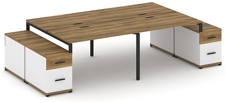 Рабочая станция на 4 места с двумя двухсторонними опорными тумбами CN.DRS-330 B/W