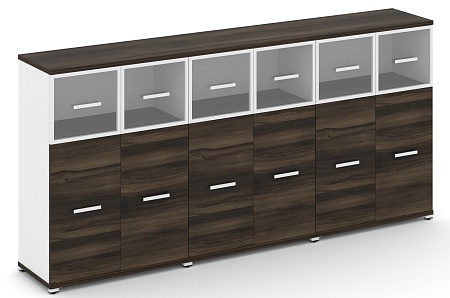 Шкаф три широкие секции, 3 ниши (6 фасадов ЛДСП, 2 ниши + 6 фасадов стекло прозрачное в раме, 1 ниша) CN.STS-334 RP B/W