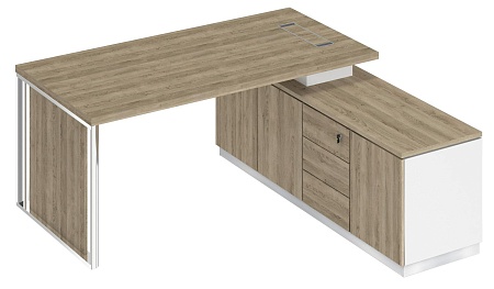 Стол руководителя на опорной тумбе с декоративной вставкой правый БР 107R