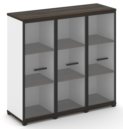 Шкаф три узкие секции, 3 ниши (3 фасада стекло прозрачное в раме, 3 ниши) CN.STU-336 RP B/W