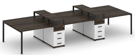 Рабочая станция на 6 мест с четыремя опорными тумбами CN.DRS-466 B/W