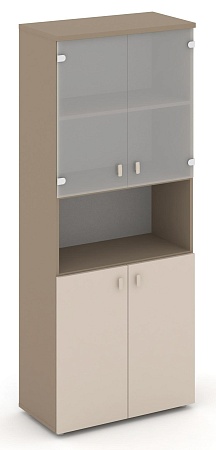 Шкаф высокий широкий (2 низких фасада ЛДСП + 2 низких фасада стекло  сатин матовый) ES.ST-1.4