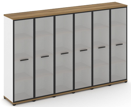 Шкаф шесть узких секций, 4 ниши (6 фасадов стекло белое матовое в раме, 4 ниши) CN.STU-466 RM B/W