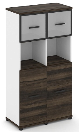 Шкаф две узкие секции, 4 ниши (2 фасада ЛДСП,  2 ниши + 2 фасада стекло белое матовое в раме, 1 ниша) CN.STU-425 RM B/W