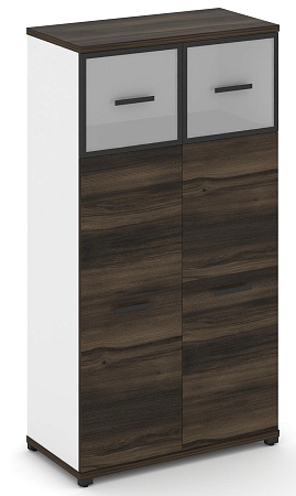 Шкаф две широкие секции, 4 ниши (2 фасада ЛДСП, 3 ниши + 2 фасада стекло белое матовое в раме, 1 ниша) CN.STS-414 RM B/W