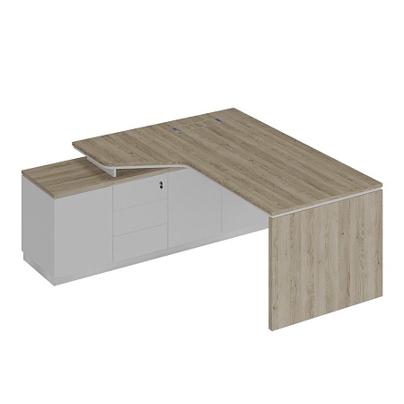 Стол руководителя эргономичный (опора ДСП) на опорной тумбе левый СИ 117