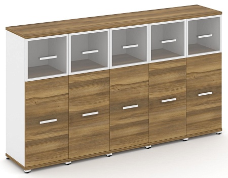 Шкаф пять узких секций, 3 ниши (5 фасадов ЛДСП, 2 ниши + 5 фасадов стекло прозрачное в раме, 1 ниша) CN.STU-354 RP B/W