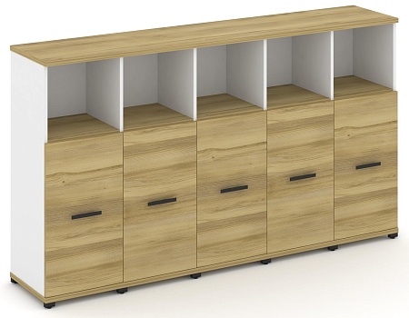 Шкаф пять узких секций, 3 ниши (5 фасадов ЛДСП, 2 ниши + 5 фасадов стекло белое матовое в раме, 1 ниша) CN.STU-354 RM B/W