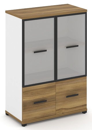 Шкаф две широкие секции, 3 ниши (2 фасада ЛДСП, 1 ниша + 2 фасада стекло белое матовое в раме, 2 ниши) CN.STS-312 RM B/W