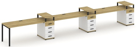 Рабочая станция на 3 места с тремя опорными тумбами CN.ORS-460 B/W